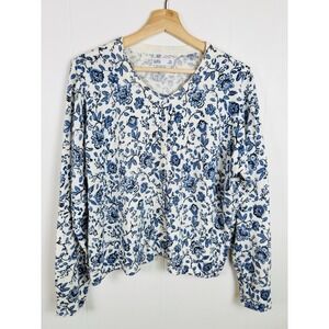 Croft & Barrow Womens Size XXL Cream Blue China Floral Cardigan Sweater Spring